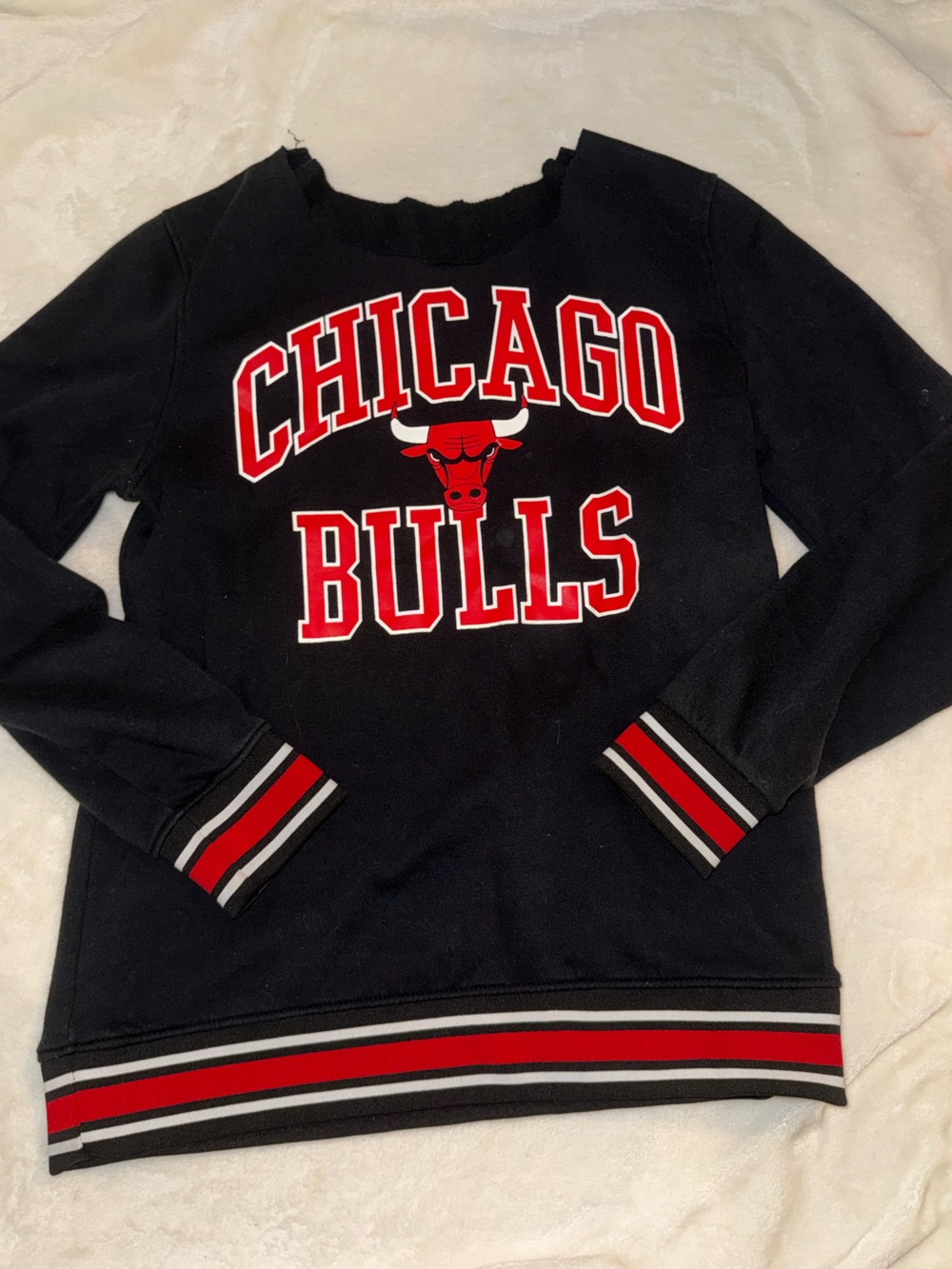 Chicago Bulls Black Crewneck Off the Shoulder Sweater